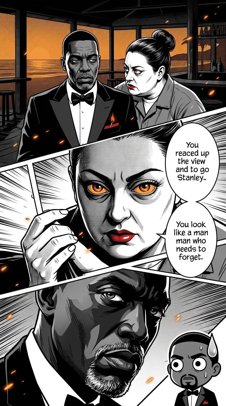 Comic panel showing formally dressed characters in a dramatic confrontation scene with dialog bubbles and close-up character expressions